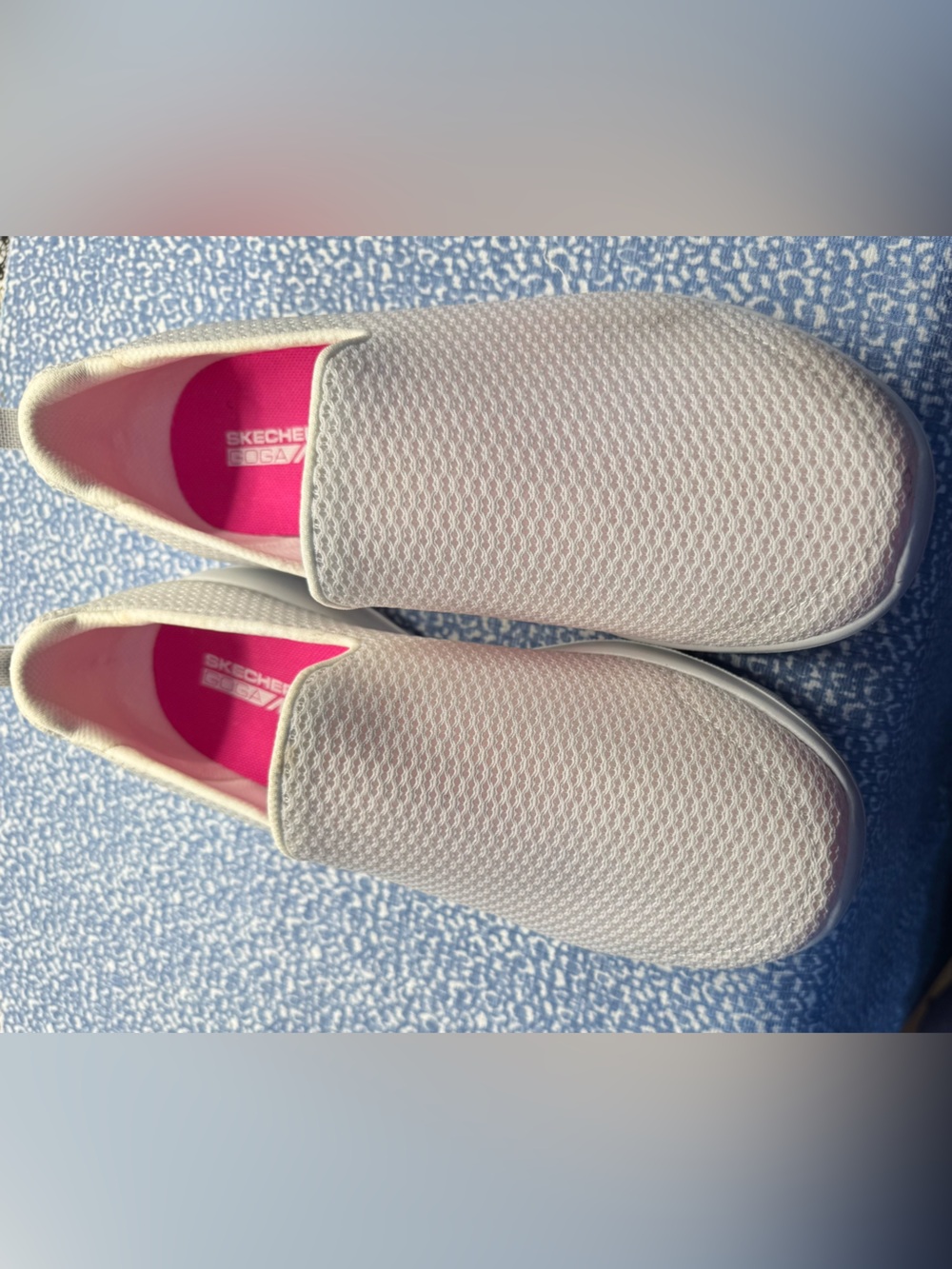 Skechers Slip-On GOwalk Women's White Knit Sneakers with Pink Insole
